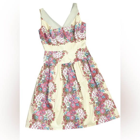 Kay Unger Floral Aline Dress Ivory Pink Formal Garden Wedding Event Victorian 2 - Picture 7 of 12